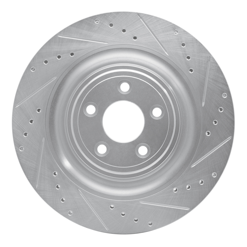 Jaguar XKR Brake Rotor (1) - Left Rear - R1 Concepts - Drilled & Slotted - Silver - `08-`09